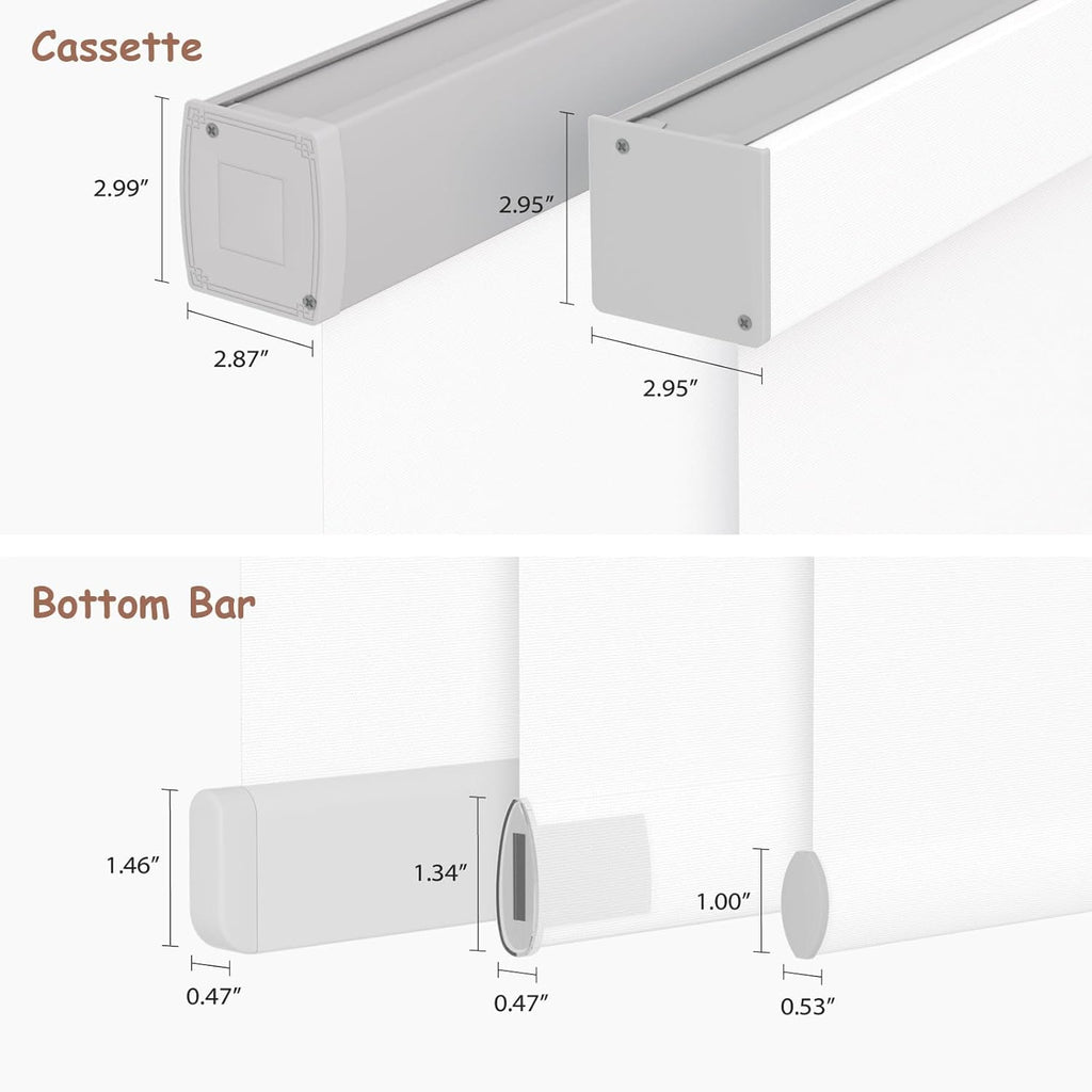 Motorized Roller Blinds with Remote, 100% Blackout Automatic Roller Shades for Bedroom, Bathroom, and Living Room, Customized Size, Pearly White