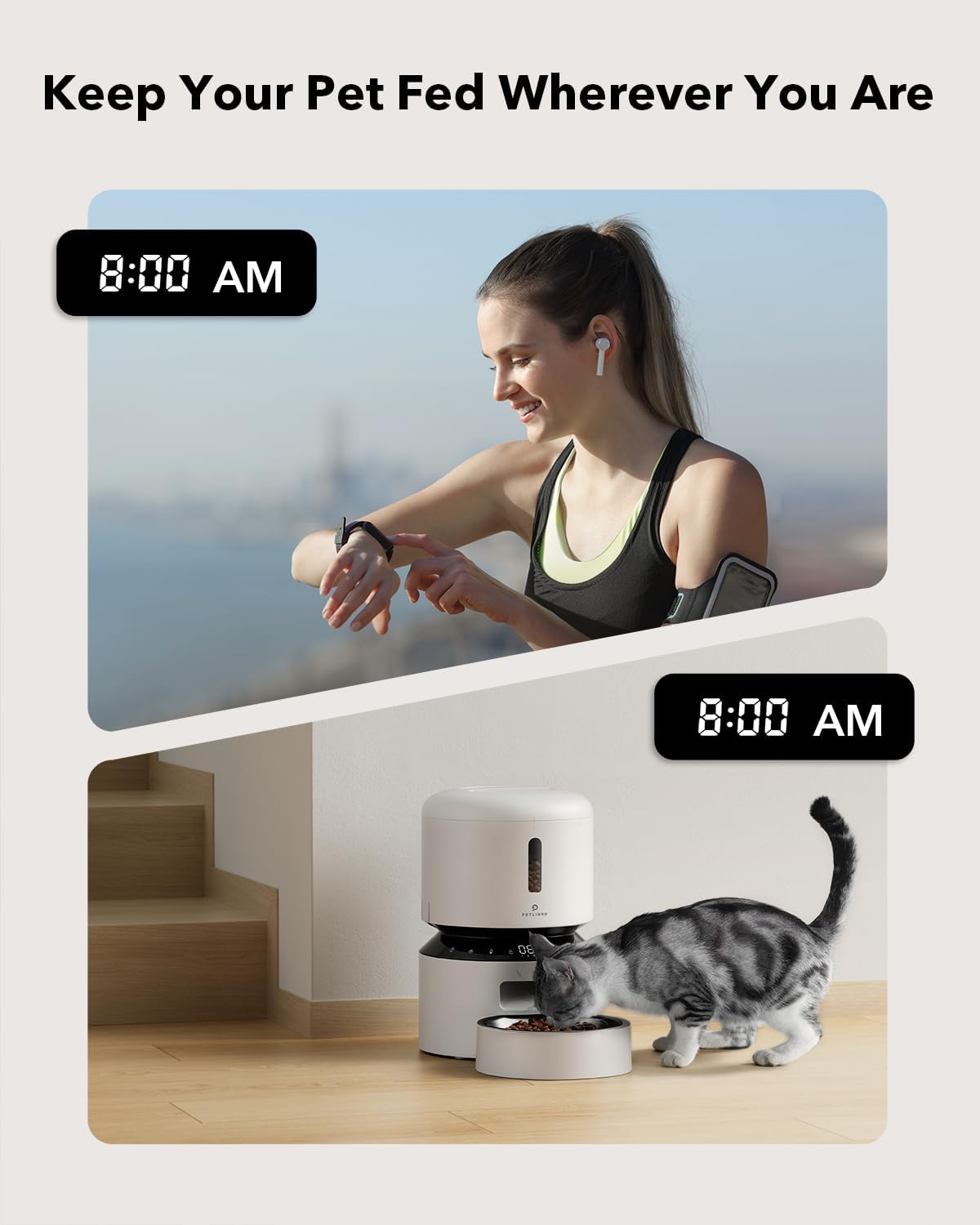 PETLIBRO Automatic Cat Feeder, Automatic Pet Food Dispenser with Freshness Preservation, Timed Dog Feeders for Dry Food, Up to 50 Portions 6 Meals Per Day, Granary White