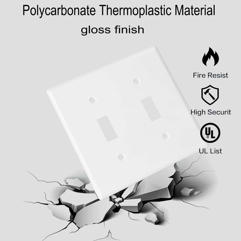 Toggle Light Switch Wall Plates 2-Gang Switch Electrical Cover Plate Unbreakable Thermoplastic Faceplate, White (10 Pack)
