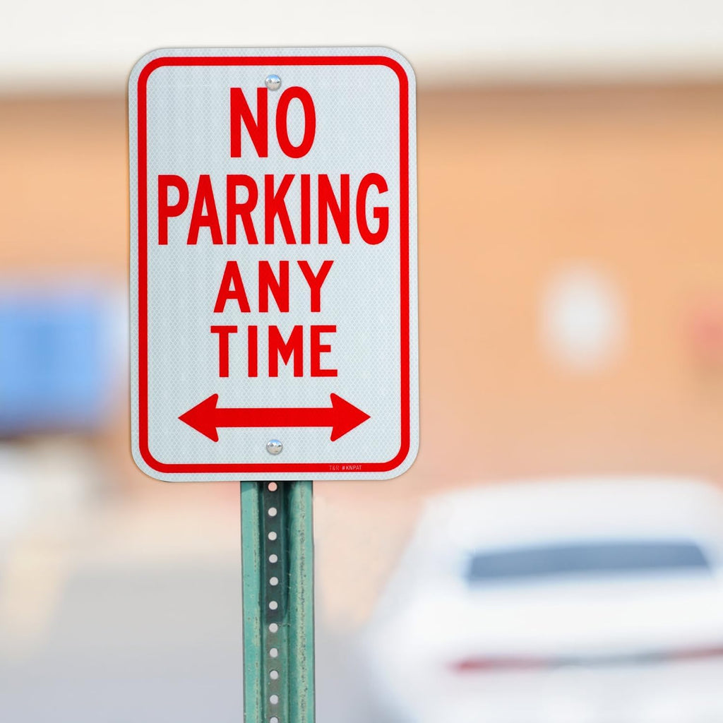 T&R Large No Parking Anytime Signs, 18" x 12" Engineer Grade Reflective Sheeting, Rust Free Aluminum, Weather Resistant, Waterproof, Fade Resistant, 2 Pre-drilled Holes