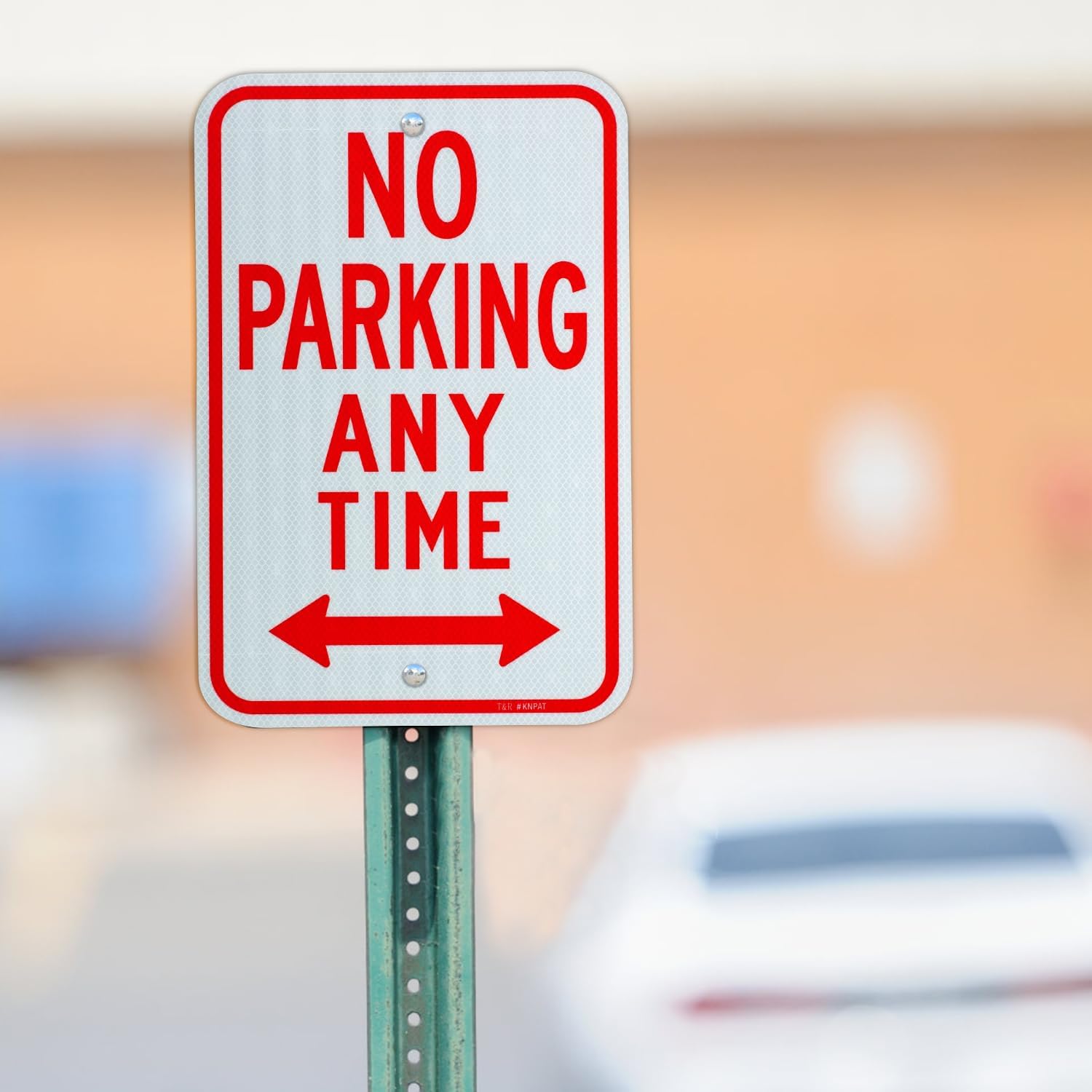 T&R Large No Parking Anytime Signs, 18" x 12" Engineer Grade Reflective Sheeting, Rust Free Aluminum, Weather Resistant, Waterproof, Fade Resistant, 2 Pre-drilled Holes