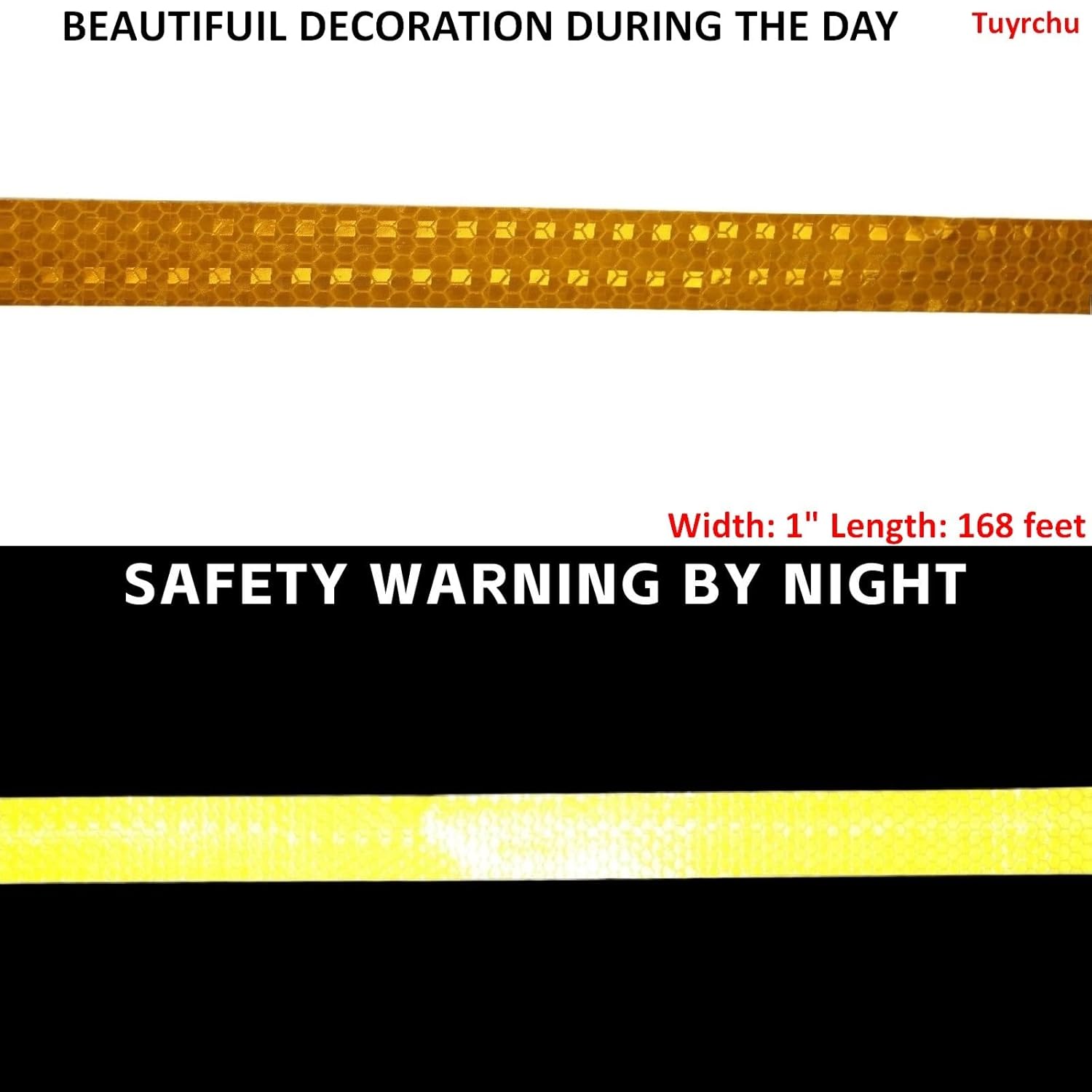 Yellow Reflective Tape 1 inch Wide, Outdoor Waterproof High Visibility Warning Industrial Marking Tape, Safety Stickers (168 feet)