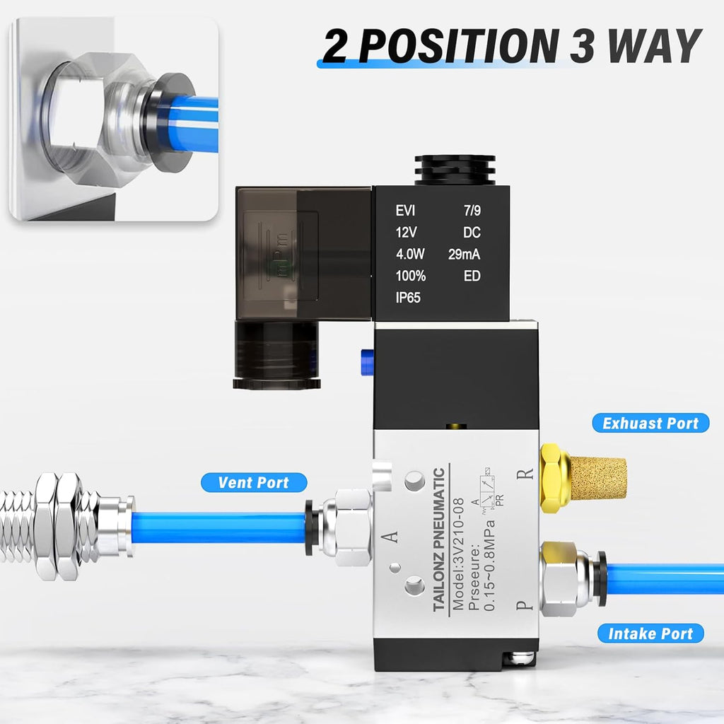 TAILONZ PNEUMATIC 1/4"NPT Solenoid Valve 3V210-08 DC12V Single Coil Pilot-Operated Electric 2 Position 3 Way Connection Type(Junction Box)