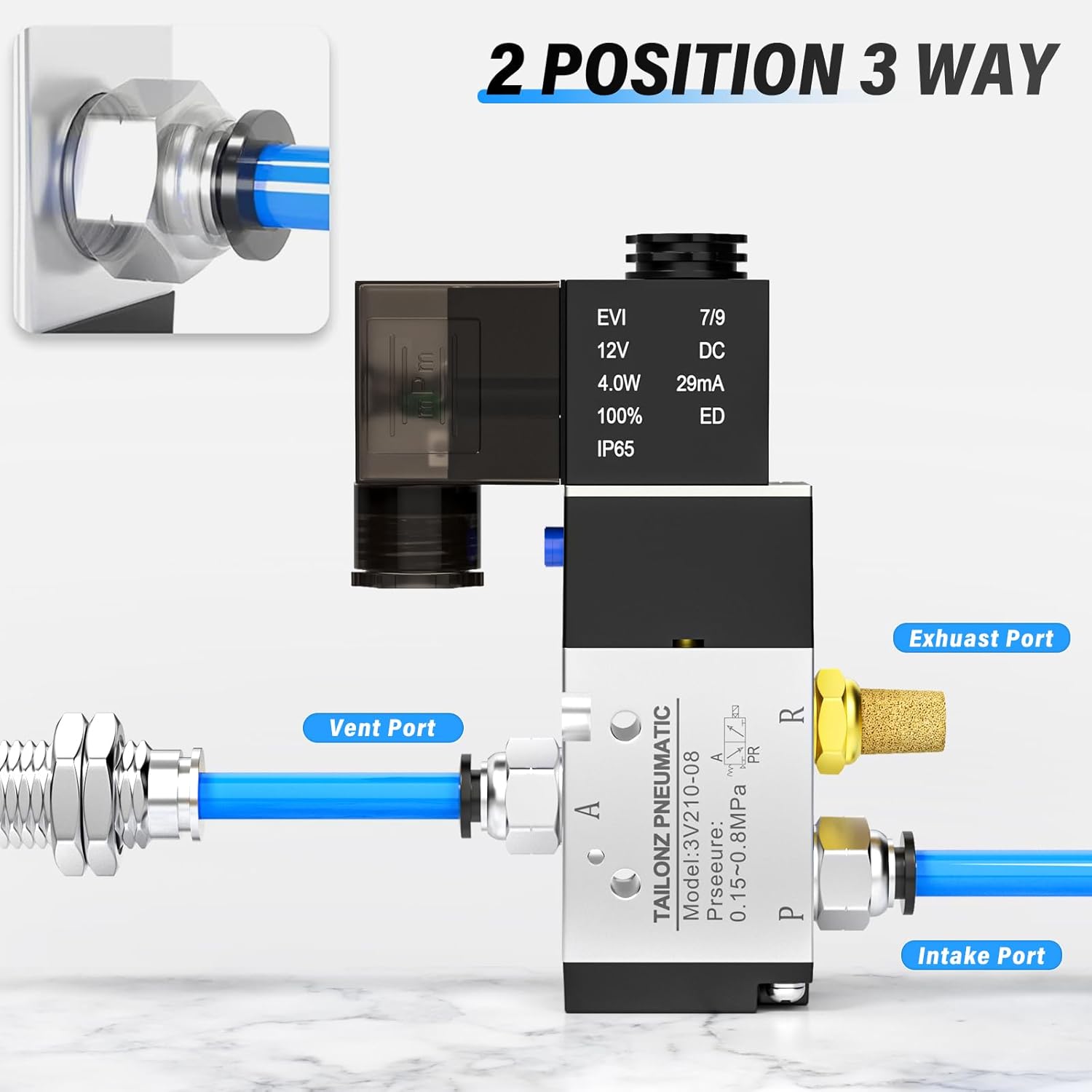 TAILONZ PNEUMATIC 1/4"NPT Solenoid Valve 3V210-08 DC24V Single Coil Pilot-Operated Electric 2 Position 3 Way Connection Type(Junction Box)