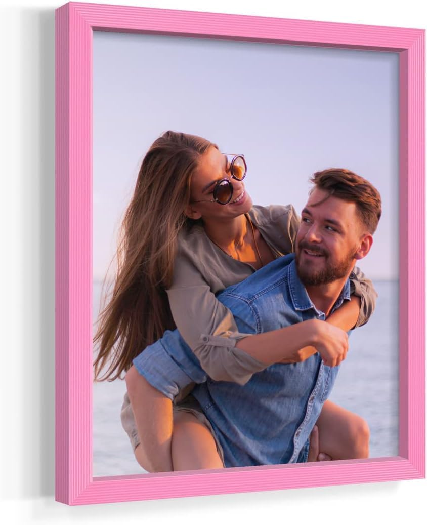 Renditions Gallery Set of 4, 11X14 Custom Photo Prints with Real Wood Picture Frames. Create Personalized Photos with Peel & Stick Photo Frames. Pink Frame