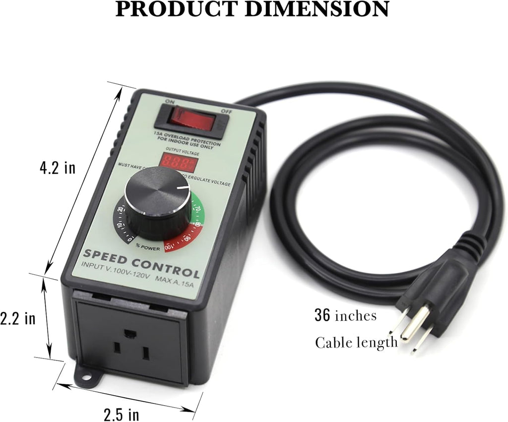 AC Motor Variable Speed Controller 120V 15A 4000W with Overload Protection Switch