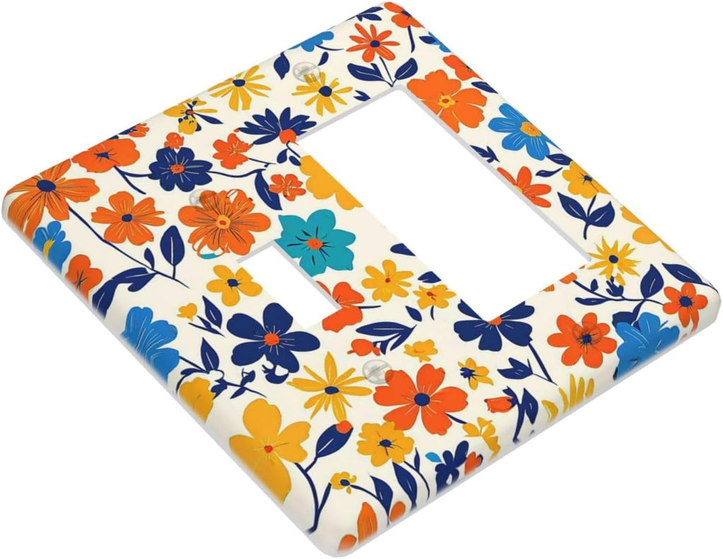 Nature Flowers Botany Plant Art Floral Outlet Covers 1 Toggle 1 Rocker Combination Light Switch Cover Plate Decorative Wall Plate Electrical Switch Plates for Bedroom Bathroom Decor