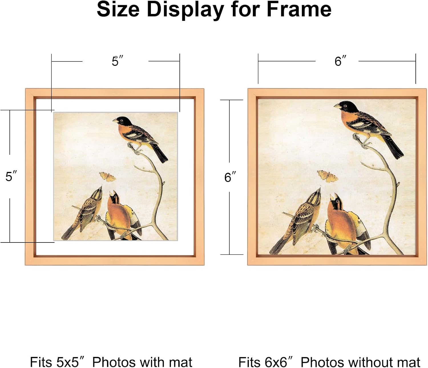 6x6 Picture Frame, Gold Metal Photo Frames with HD Glass, Fits 5x5 with Mat or 6 x 6 without Mat, Display for Wall and Table, 3 Pack