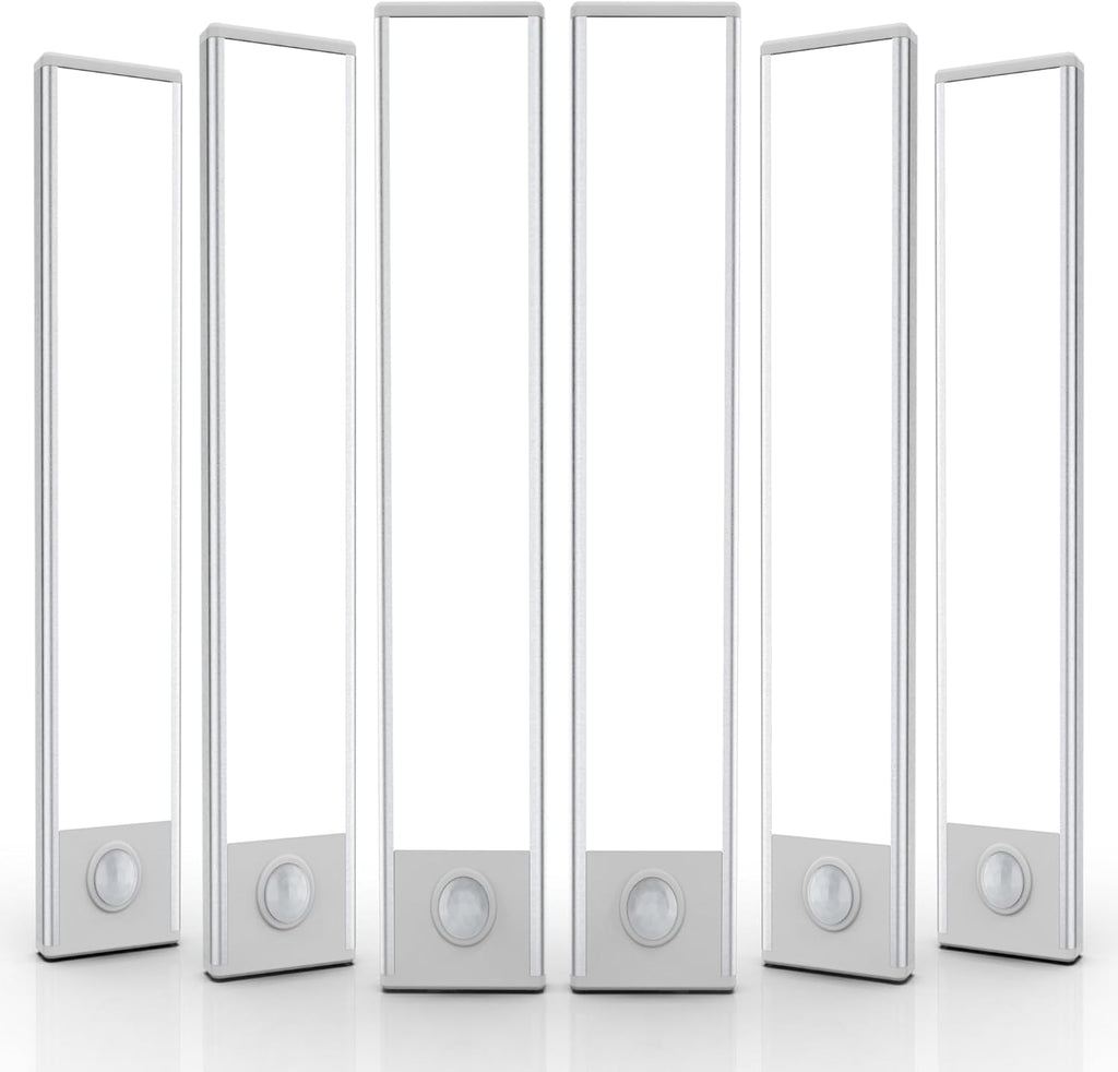 6 Pack Under Cabinet Lighting Wireless, 58 LED Rechargeable Battery Motion Sensor Light Indoor, Stick On Magnetic Closet Lights, Under Counter Lights for Kitchen, Stairs, White 14 in