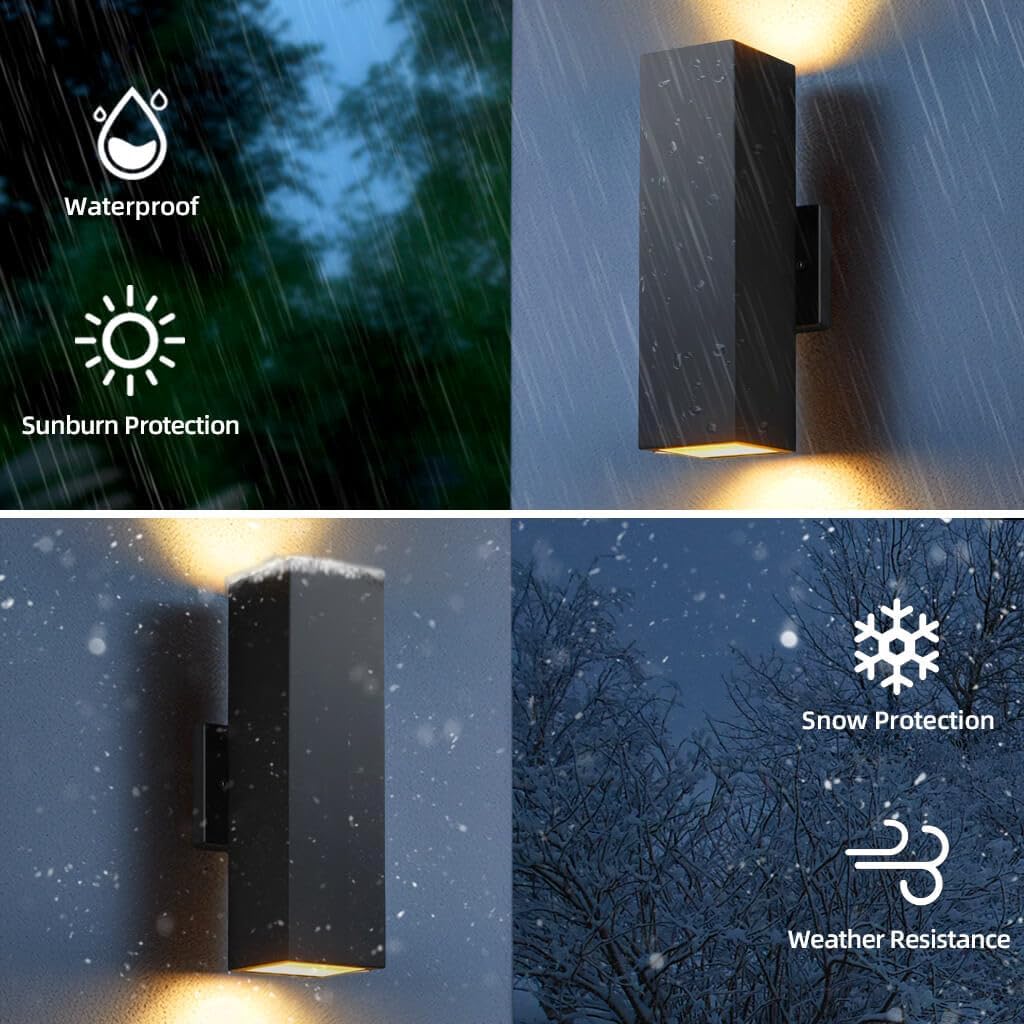SHIMR Color Changing Outdoor Wall Lights 2 Pack, Ambiance Up and Down Lights Outdoor, Waterproof Square Smart Porch Lights WiFi APP Control Exterior Light Fixture Home Theater Lighting [ETL Listed]