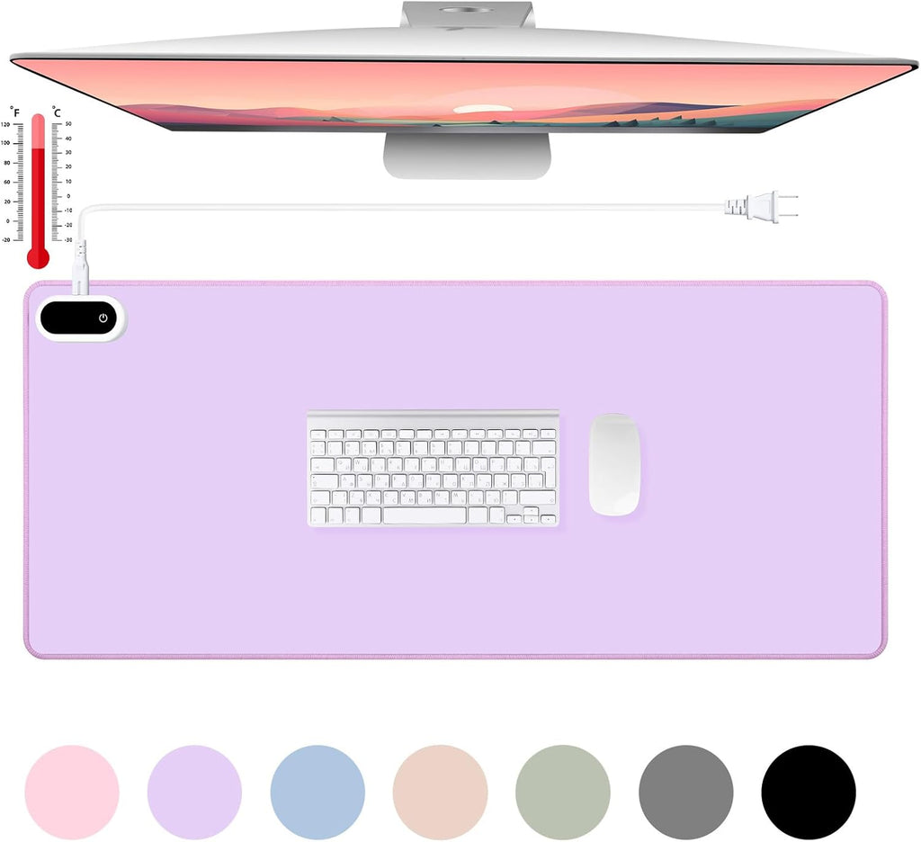 Konohan Heated Large Desk Mat PU Leather Warm Mouse Pad with 5 Heating Level & 4 Hour Auto Shut-Off Heating Keyboard Pad Warmer Gaming Mice Mat Only Supports 110v(Purple Color,31.5" X 13")