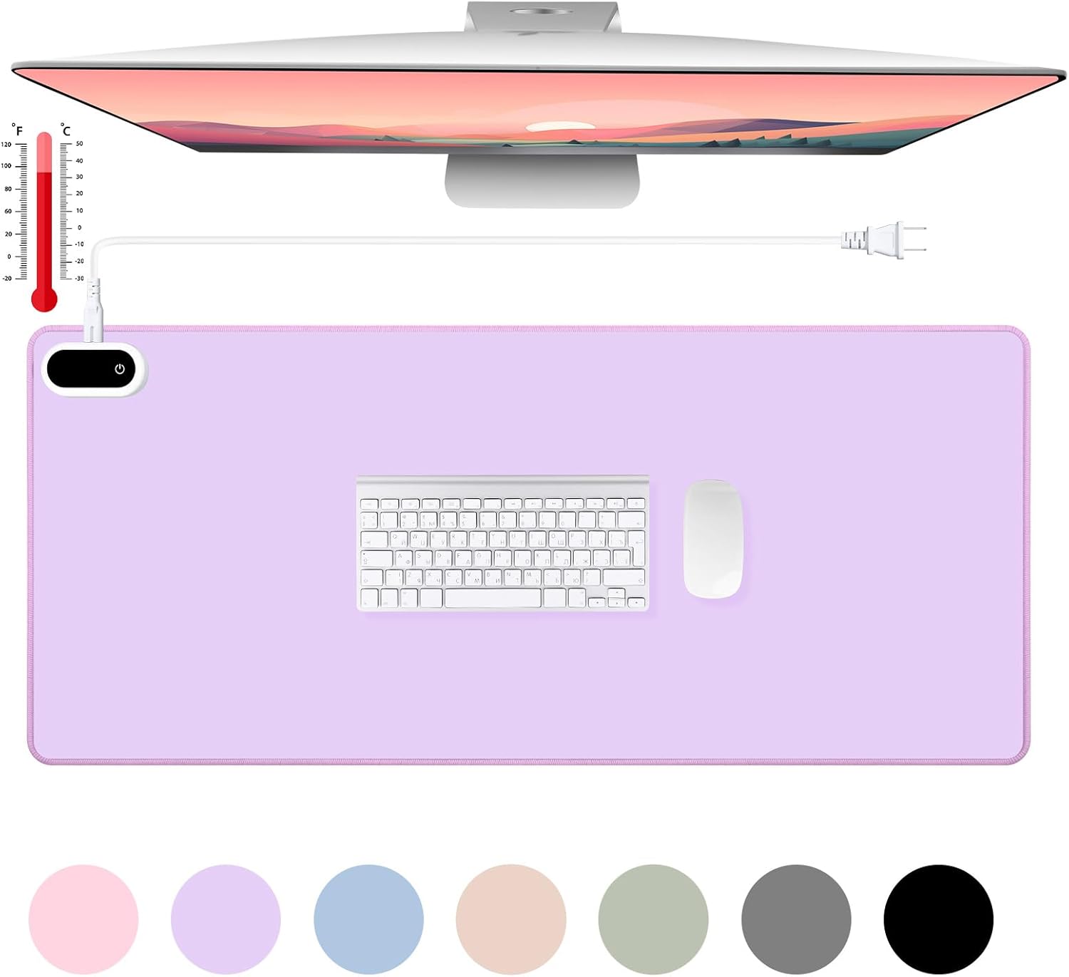 Konohan Heated Large Desk Mat PU Leather Warm Mouse Pad with 5 Heating Level & 4 Hour Auto Shut-Off Heating Keyboard Pad Warmer Gaming Mice Mat Only Supports 110v(Purple Color,31.5" X 13")