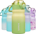 BJPKPK Water Bottle with Straw 14oz Insulated Water Bottles Reusable Stainless Steel Metal Thermal Flask with Leak Proof Lockable Lid and Carry Handle,Lime