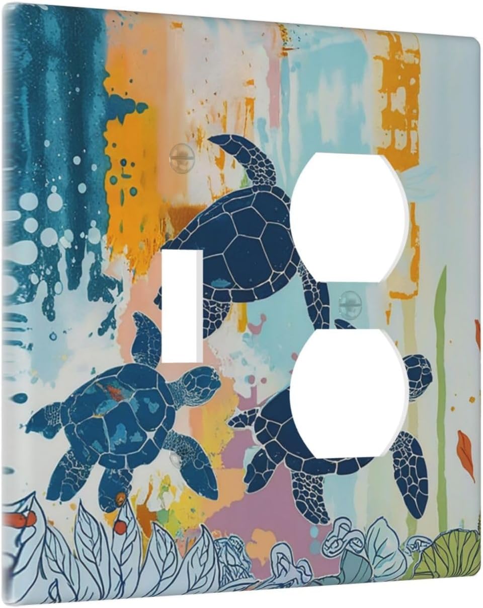 Wallplates Colorful Ocean Sea Turtle Marine Life 1 Toggle 1 Duplex Switch Plate Electrical GFCI Faceplate Decorative Light Switch Covers for Kids room Bedroom Decor