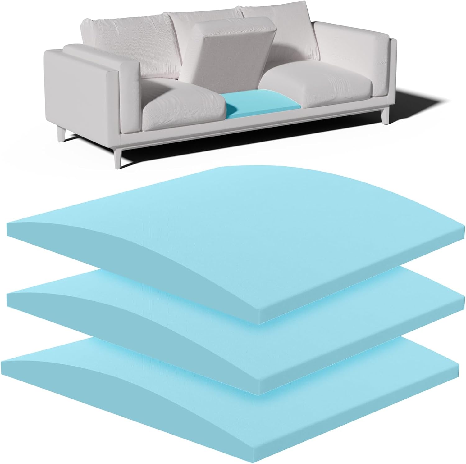 Couch Cushion Support, Sofa Cushion Support for Sagging Couch Seat, 20x20x3.15in, Couch Replacement Insert, High Density Foam Furniture Seat Sagging Repair, Trapezoid 40D, Blue Set of 3