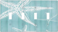 Decorative Light Switch Cover Plate Starfish Teal Wood Board Nautical 4 Gang Wall Plates for Electrical Outlets Quad Toggle Switch Plate Covers Outlet Covers Faceplate for Bedroom Home Decor