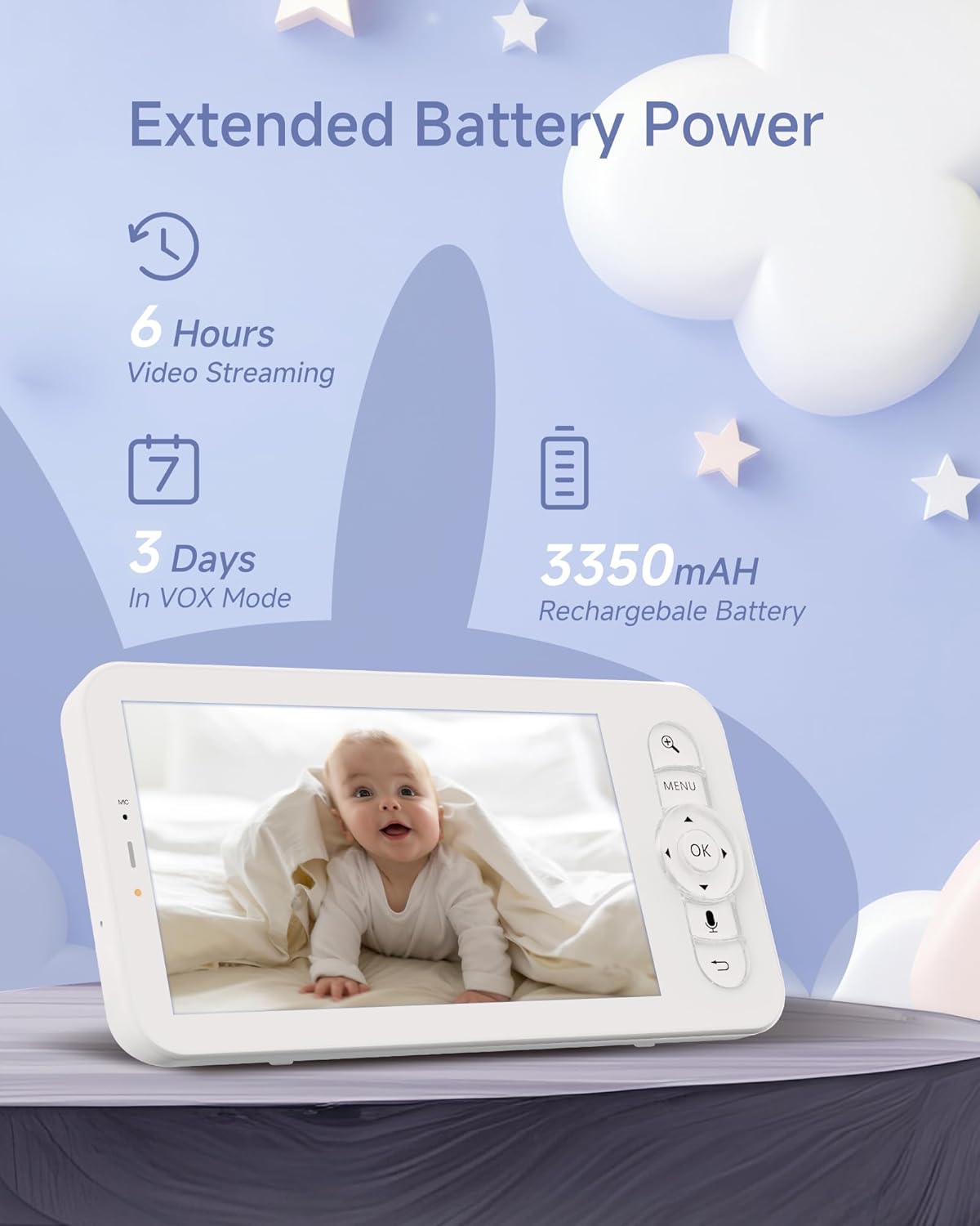 ARENTI Baby Camera Monitor, 2K/3MP WiFi 6, Smartphone App, Super Night Vision, Crying Detection, Auto Tracking, Temp&Humidity Sensor, Cloud&SD Card Storage (D3)