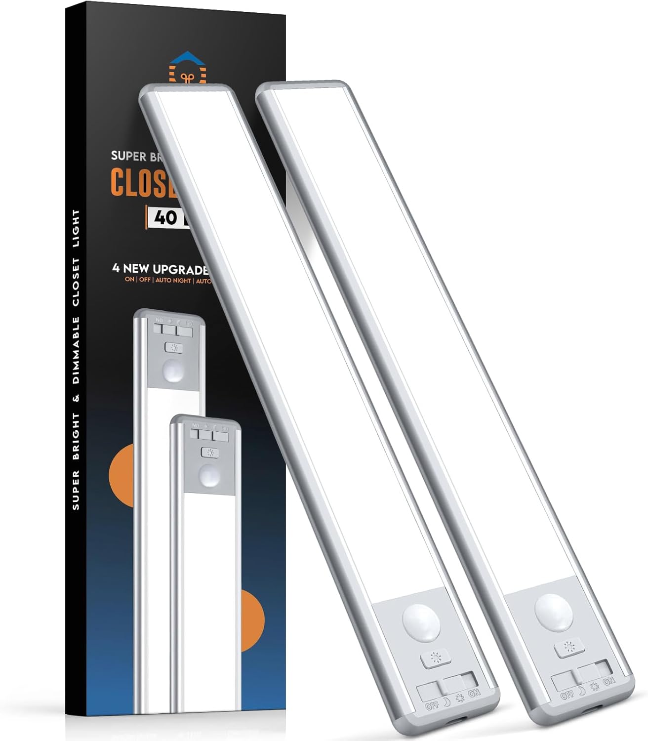 BLS 10inch Under Cabinet Lights, 40 LED Closet Lights, Motion Sensor Light Indoor, Battery Operated Lights, 1800mah USB C Rechargeable Under Cabinet Lighting, Magnetic Night Light for Kitchen (2 Pack)