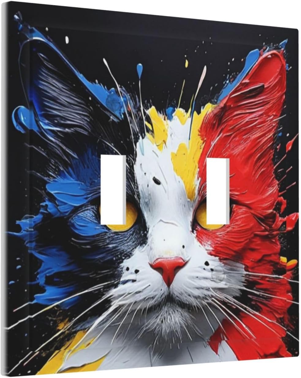 Decorative Light Switch Cover Plate Colorful Doodle Cute Funny Black Red White Cat 2 Gang Wall Plate Oversized Double Toggle Two Switch Wall Cover Plate Dual Faceplate