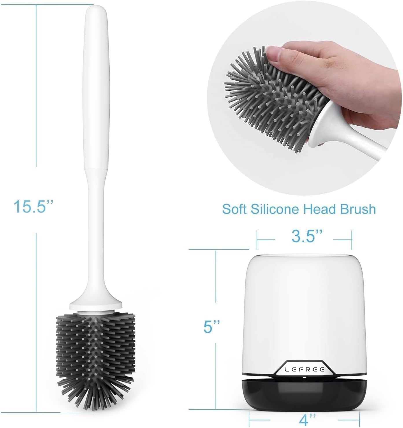 Lefree 3 Pack Silicone Toilet Bowl Brush and Holder Set with Ventilated Holder, Floor Standing & Wall Mounted Toilet Scrubber