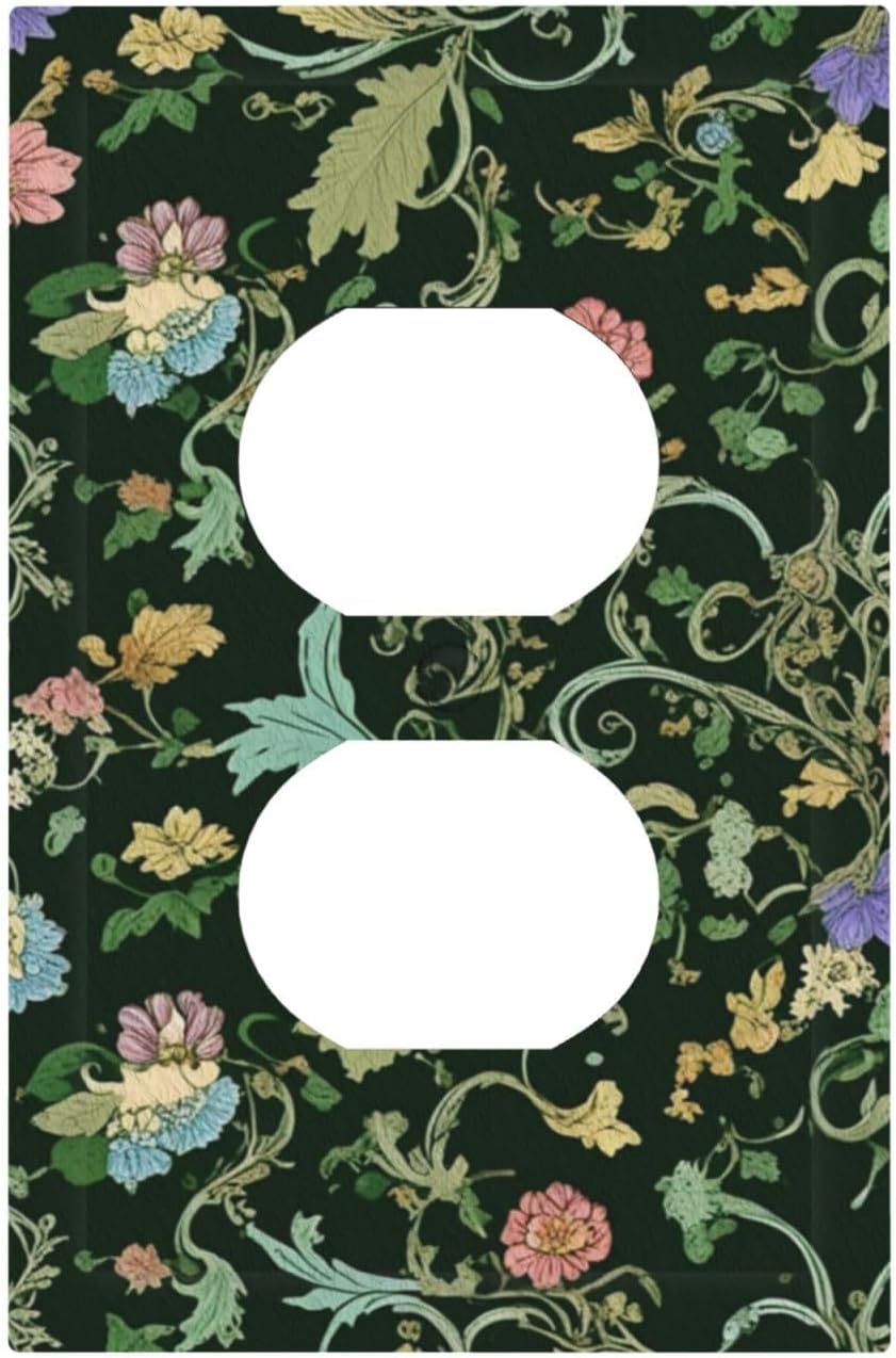 Decorative Outlet Covers Vintage Green Leaf Plant Rustic Pink Flower 1 Gang Duplex Light Switch Cover Plate Wall Plates for Electrical Outlets Switchplate Faceplate