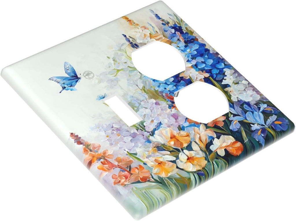 Decorative Outlet Covers Rustic Colorful Floral Garden Flowers 2 Gang Wall Plate Single Toggle Duplex Light Switch Cover Switch Plate Covers Faceplate for Country Bedroom Home Decor