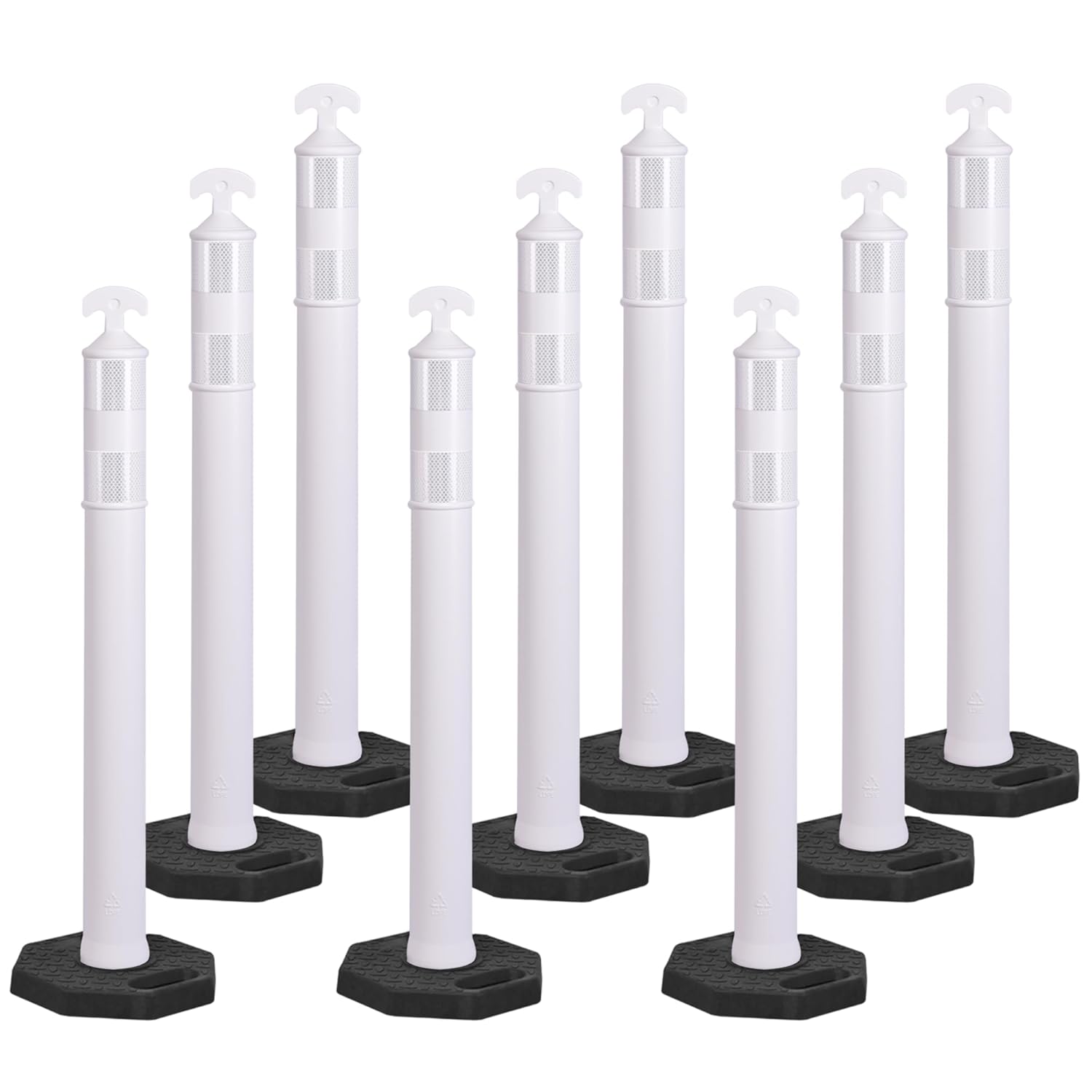 OrangeStar 9-Pack 42" Traffic Delineator Post Cones with Heavy Duty Rubber Base, White Safety Cones for Road, Parking Lot, Warehouse, Construction Zone Safety