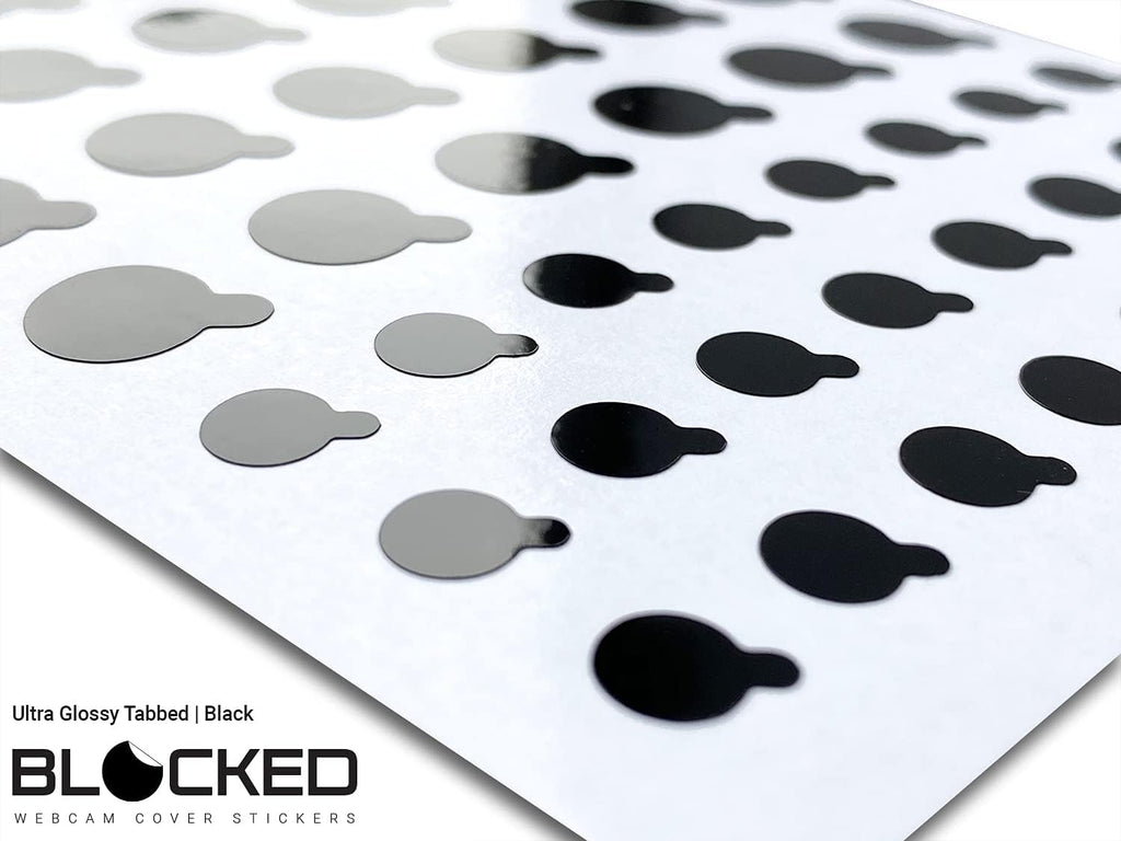 Stackable Webcam/Camera Vinyl Covers | 57 Tabbed Low-Tack Restickable Webcam Sticker | Multiple Sizes | Black 57-Pack Tabbed (Ultra Glossy)