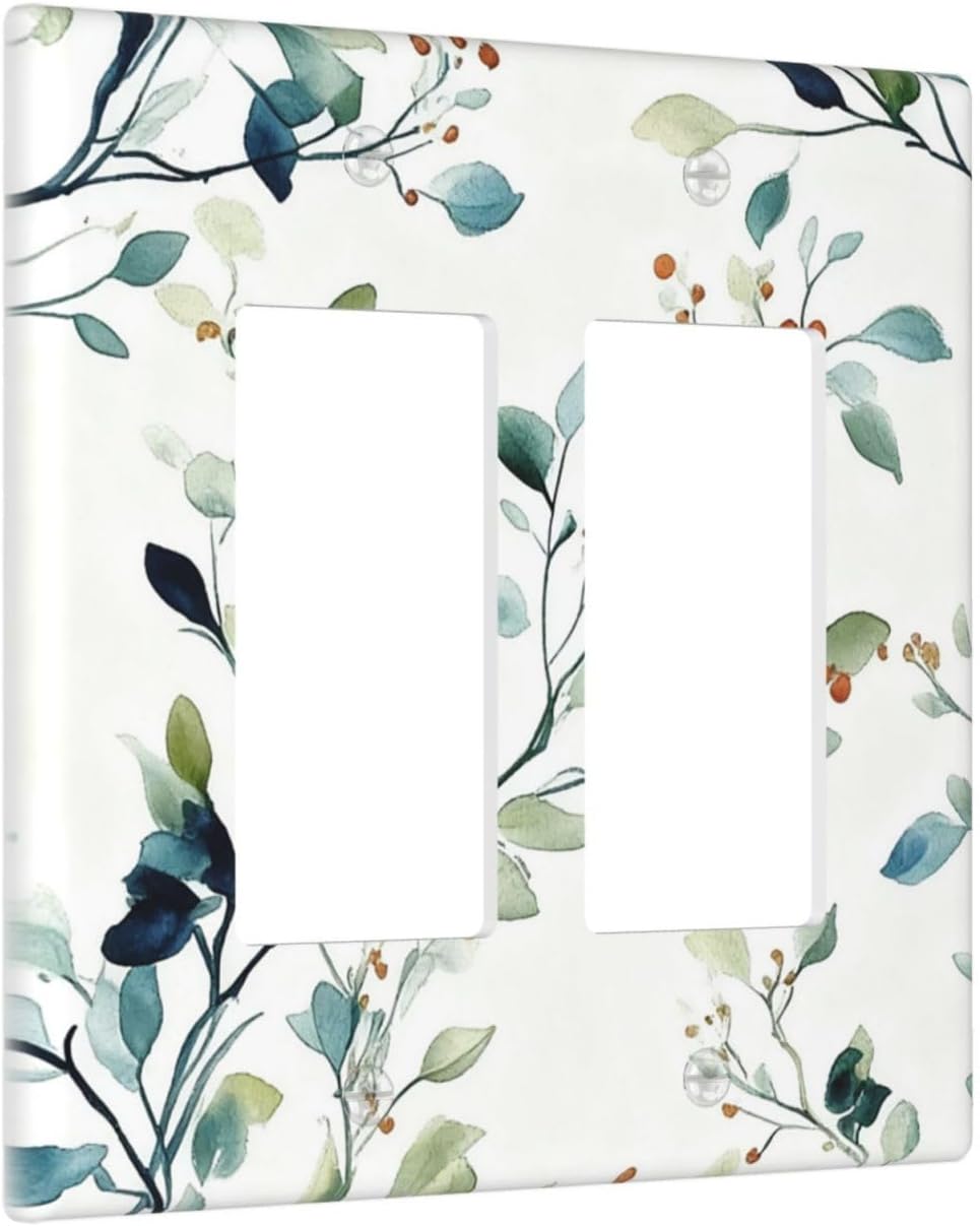 Decorative Outlet Covers Rustic Eucalyptus Leaf Geen Sage Leaves 2 Gang Light Switch Cover Plate Double Rocker Wall Plates for Electrical Outlets Switch Plate Covers for Bedroom Home Decor