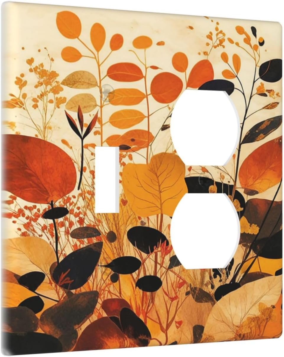 Wallplates Boho Warm Colorful Plant Leaves 1 Toggle 1 Duplex Switch Plate Electrical GFCI Faceplate Decorative Light Switch Covers for Bedroom living Room Decor