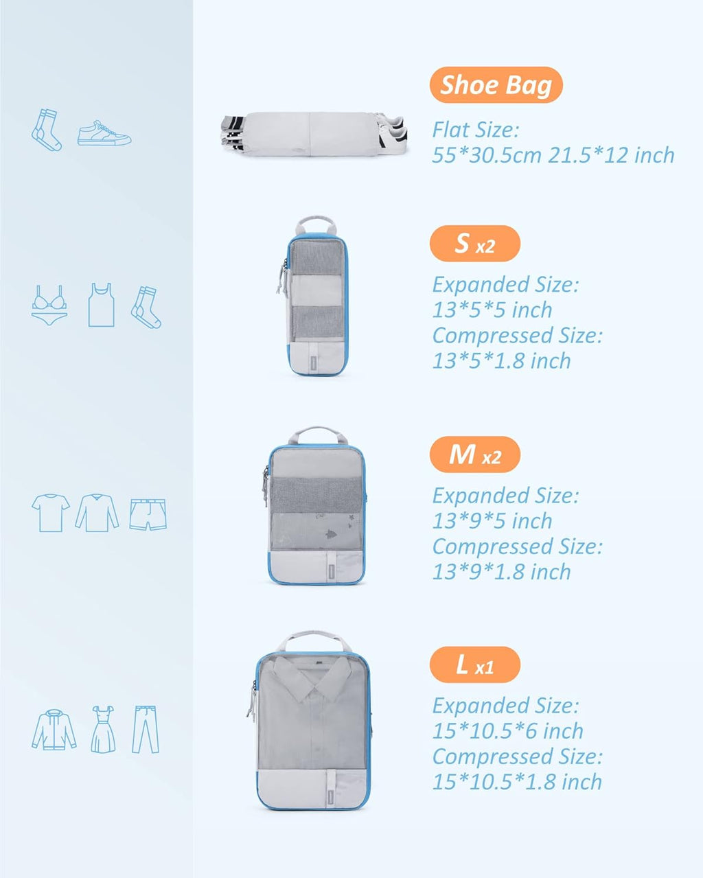 BAGSMART 6 Set /4 Set/2 Set Compression Packing Cubes for Travel, Lightweight Luggage Organizer Bags, Durable Space Saver Bags Travel Essentials