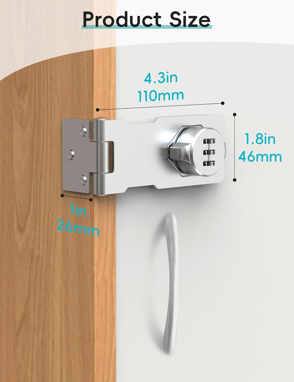 Cabinet Password Hasp Lock, Keyless Combination Lock for Small Doors, Bathroom, Outdoor, Garage, Garden, Silver, 2 Pack