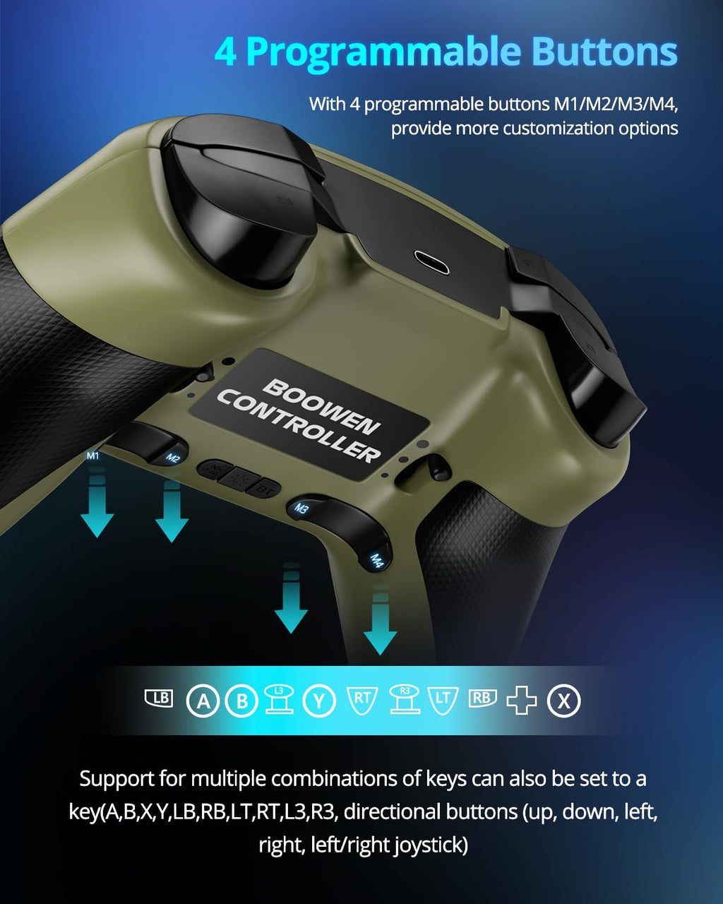 Multi-Platform Wireless Controller, PC Gaming Controller with 2.4G Adpater/Hall Joysticks/Hall Triggers/1200 mAh Battery/4 Programmable Buttons/RGB Lighting, Compatible with PC Windows 7/8.1/10/11, Switch/OLED/Lite, iOS, Android, Steam-Army Green