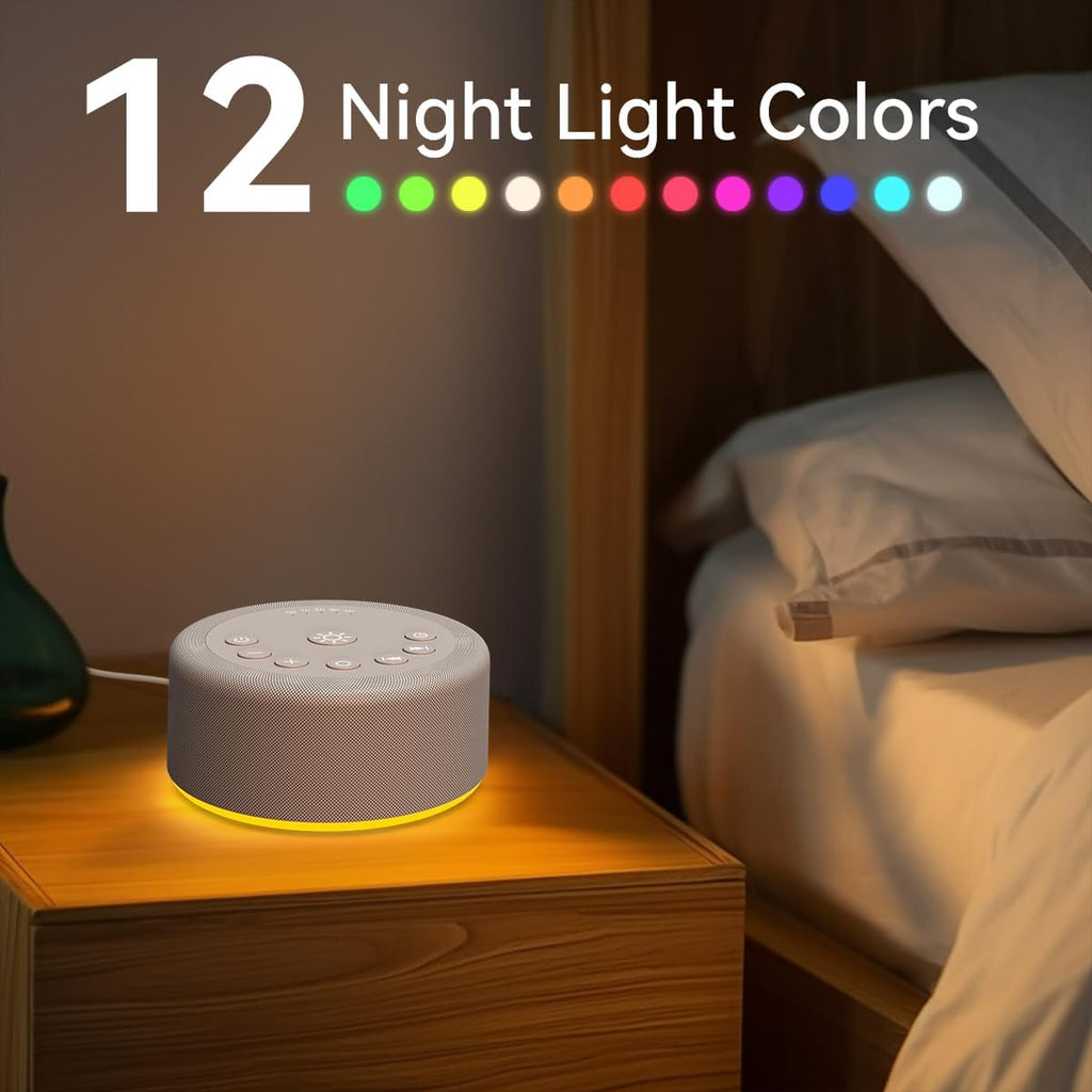 Sound Machine Night Light White Noise Brown Noise Machine 30 Non Looping Sounds 12 Lights 5 Timers 36 Adjustable Volume Memory Function Sleep Sounds Machine for Baby Kids Adult & Home Office Travel