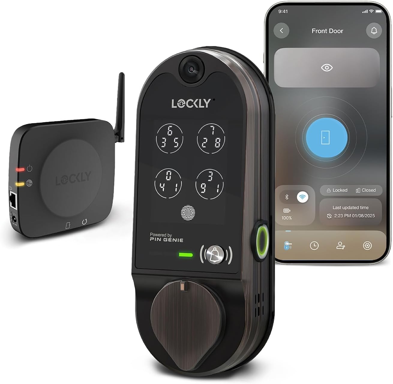 Lockly Vision Smart Lock, HD Video Doorbell Smart Locks for Front Door, Fingerprint Door Lock, Touchscreen Keypad, App Control, No Monthly Fee, Auto Lock - Venetian Bronze