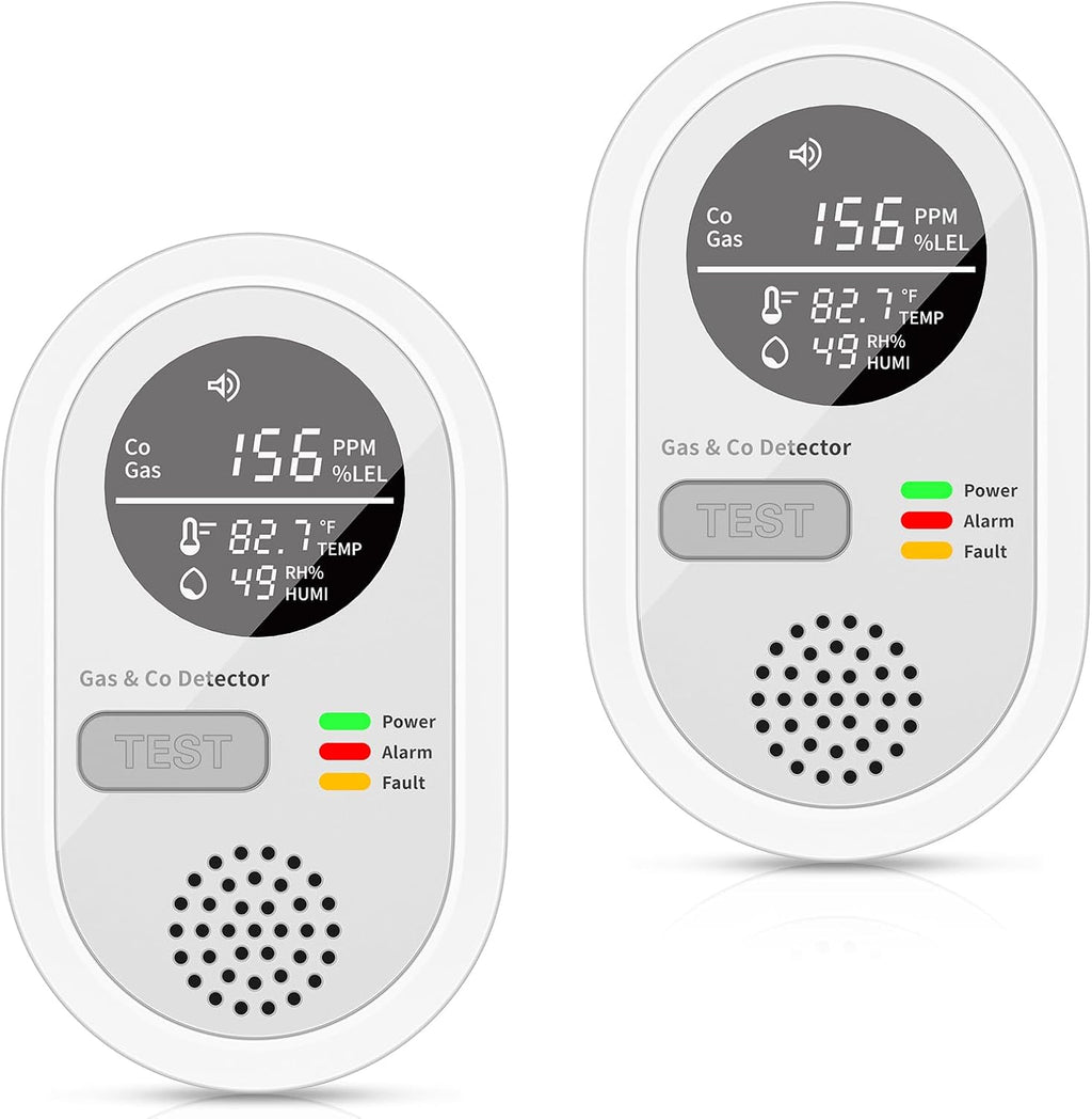 2 Packs Carbon Monoxide detectors Plug in Wall, FayLuron Portable Carbon Monoxide Detector for Travel with Temperature & Humidity Display, Carbon Monoxide Alarm for Home/Hotel/RV