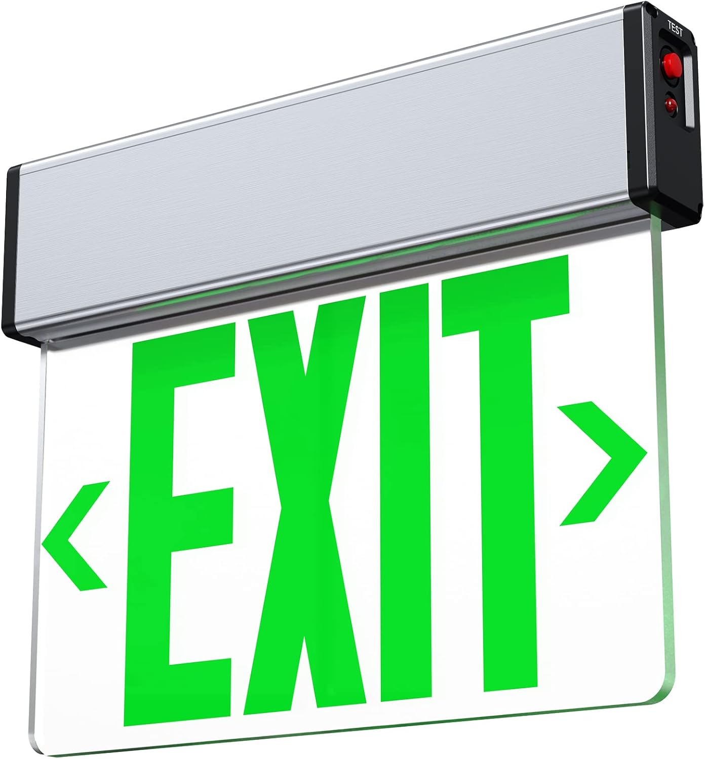 Green LED Edge Lit Exit Sign Brushed Aluminum Housing, UL Listed Emergency Exit Signs Single Sided Clear Acrylic with Battery Backup, AC 120-347V Hardwired Exit Lights, Top/Side/Wall Mount (1 Pack)