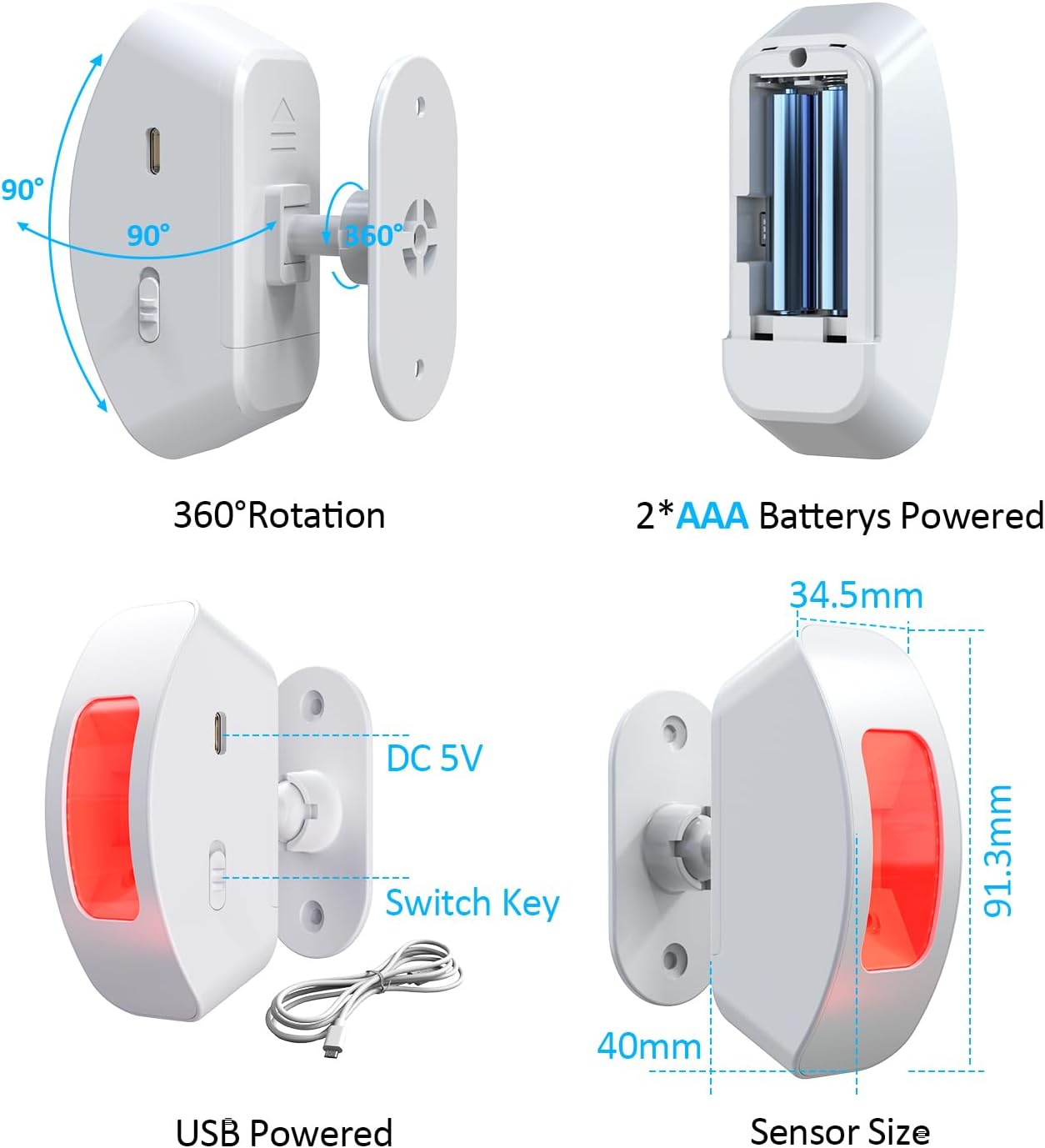 Wireless Motion Sensor Alarm Indoor: Motion Detector Alarm for Business Store Home Security with 35 Ringer/Led Light Remind- Motion Sensor Door Chime with Buzzer