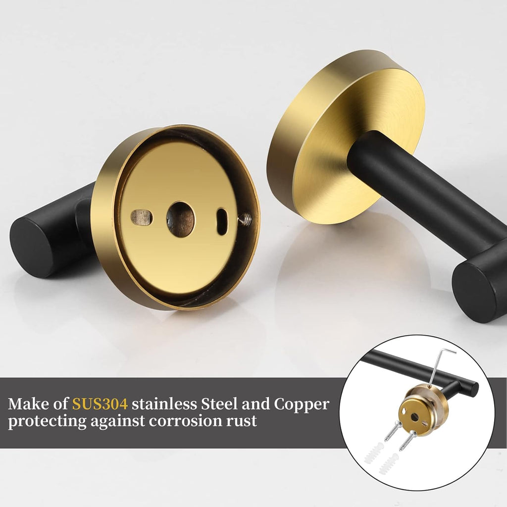5 Pieces Bathroom Hardware Set Black Gold, Towel Rack Including 2pcs 16 inch Tower Bar, Towel Ring and 2 PCS Towel Hooks