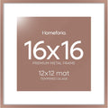 Homeforia 16x16 Picture Frame Mocha, High End Metal 16x16 Square Poster Frame Matted to 12x12 Print, 16 x 16 Mocha Frames with Mat 12 x 12 Photo, 16by16 Thin Frames, Tempered Glass, Wall Kit, Set of 1
