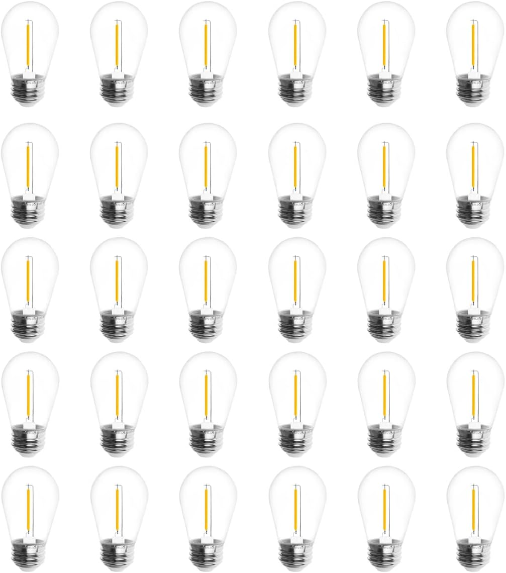 Jslinter 30-Pack LED String Light Bulbs Replacement, 1W E26 Vintage Bulbs, 2200K Warm White, Indoor/Outdoor String Lights for Wedding, Party, Xmas Decor