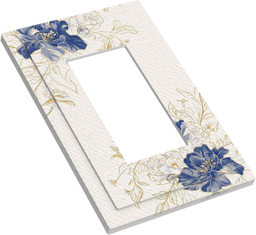 Decorative Outlet Covers Rustic Blue Flower Floral Gold Leaf 1 Gang Rocker Light Switch Cover Plate Single Wall Plates for Electrical Outlets Switch Plate Covers Faceplate for Home Decor