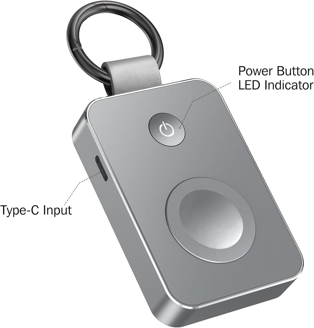 i.VALUX 2000mAh Keychain Portable Charger for Apple Watch Series 11/10/9/8/7/6/5/4/3/2/1/SE/Ultra, Wireless Travel iwatch Charger USB C Charging Cable Smart Mini Small Power Bank in Pocket