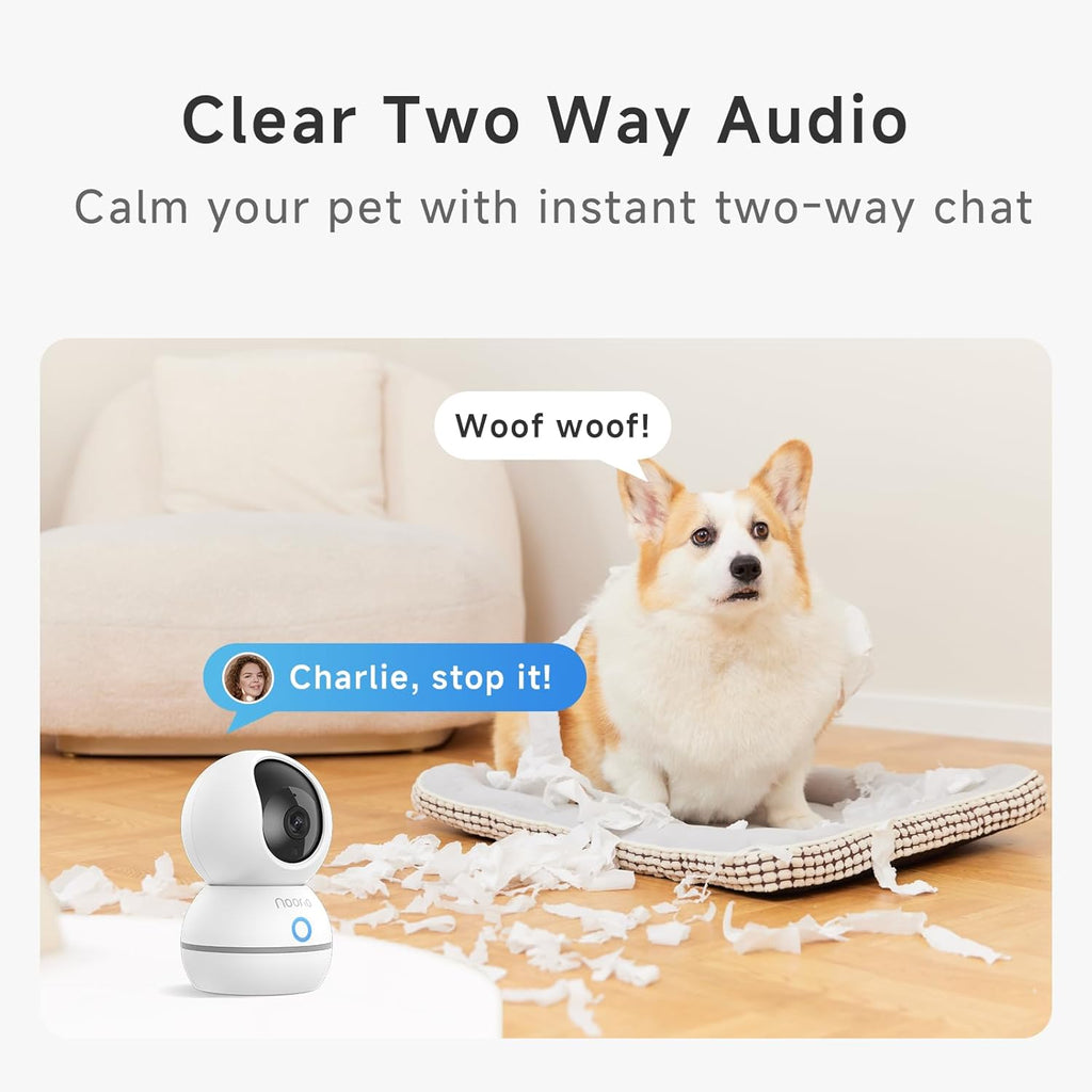 Noorio 2K Security Camera Indoor, Pan/Tilt Pet Camera with Speaker, One Touch Call Baby Monitor Dog Cam, Plug-in 24/7 SD&Cloud Storage, Color Night Vision, 2.4G WiFi, CS201, 2Pcs