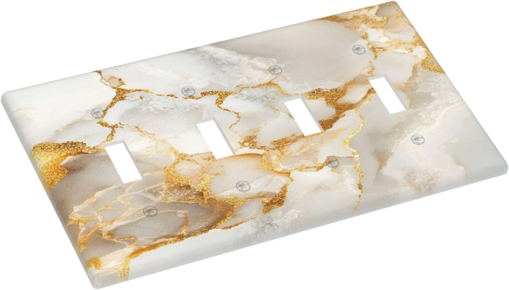 Gold Marble Crack Simple Abstract Print Light Switch Covers Quad Toggle Electrical Faceplate 4 Gang Wall Plate Decorative Switch Plates for Bathroom Kitchen Home Decor