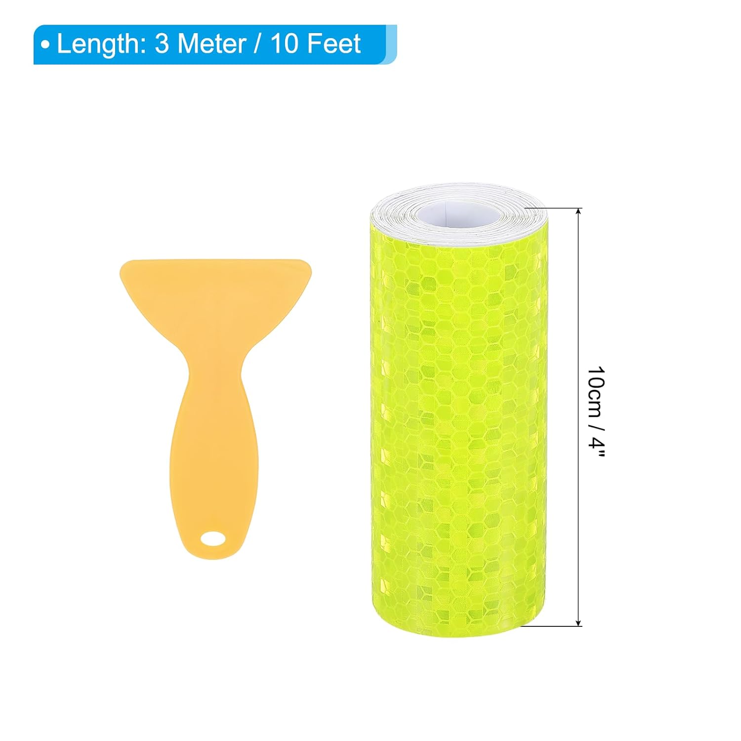 PATIKIL 4 Inch x 10 ft Reflective Tape, 1 Roll Waterproof Self Adhesive High Visibility Caution Warning Safety Tape Reflector with Scraper for Trucks Trailers Cars, Bright Yellow