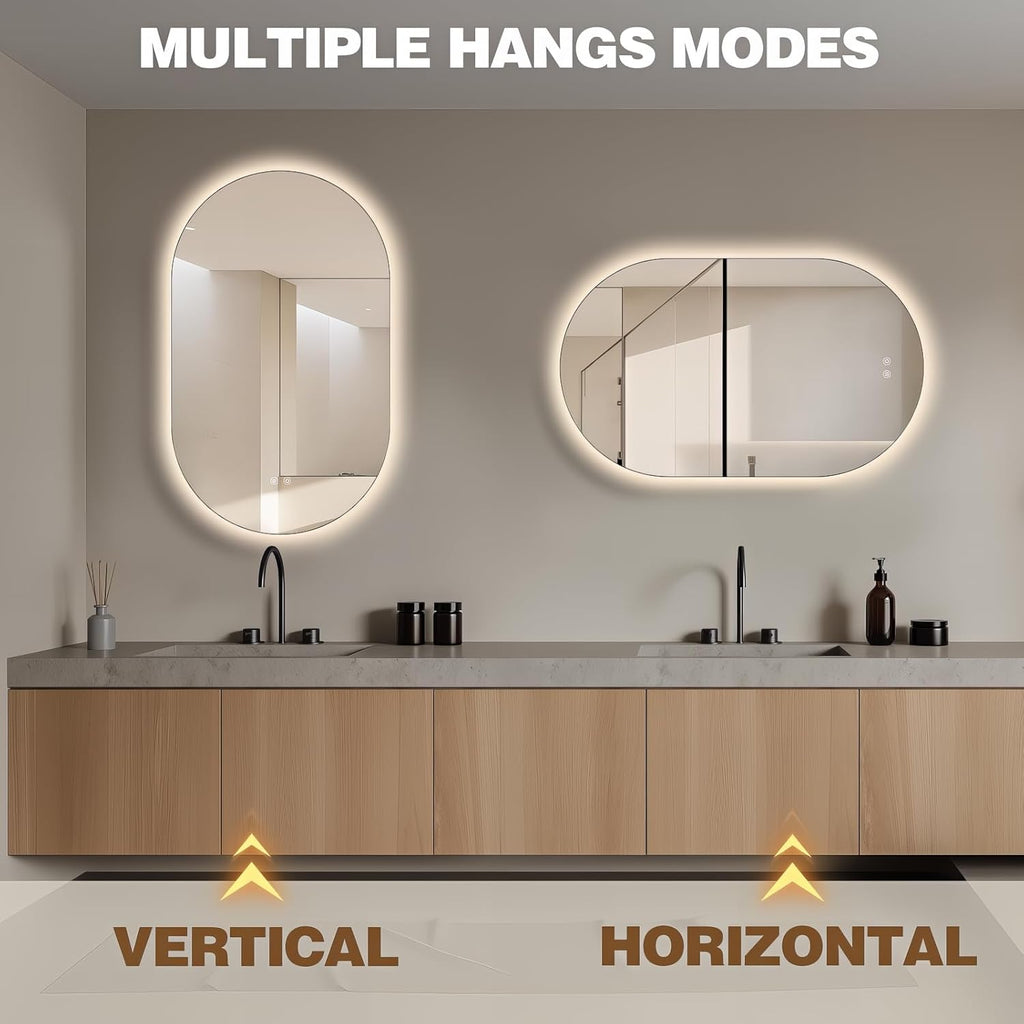 40" x 24" Oval LED Mirror for Bathroom, Backlit Vanity Mirror with Lights, Frameless Smart Wall Mirror, 3 Colors Stepless Dimmable, Anti-Fog, Shatterproof, Memory, CRI95+(Horizontal/Vertical)