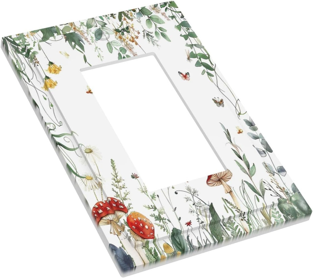 Decorative Outlet Covers Sage Plant Red Mushroom Butterfly Wild Flower 1 Gang Single Rocker Light Switch Cover Plate Wall Plates Gfci Faceplate For Bed Room Kids Room Decor