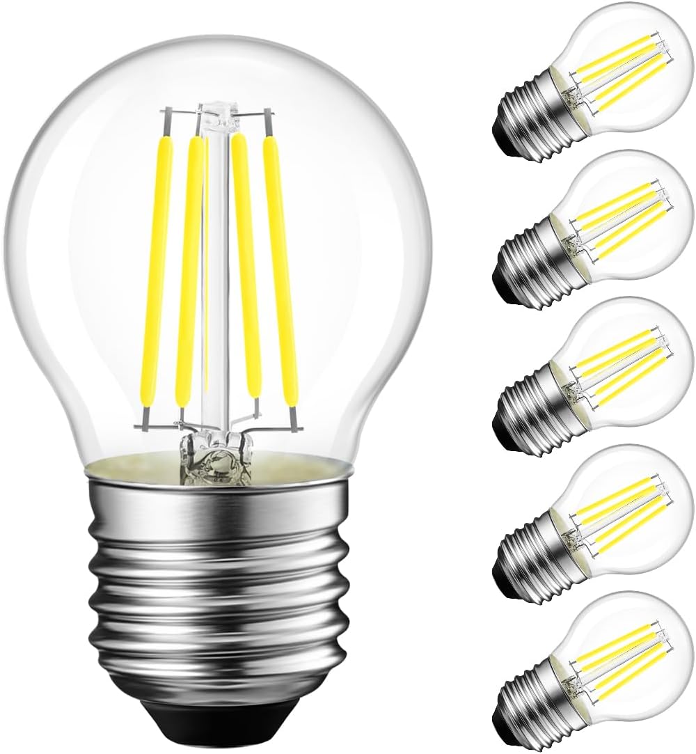 LVWIT LED G45 Edison Bulbs, 5000K Daylight Dimmable LED Filament E26 Clear Glass Globe Light Bulbs 500 Lumens Base 4.5 W Incandescent 60 W Equivalent for Ceiling Fan Chandelier Lighting, Pack of 6