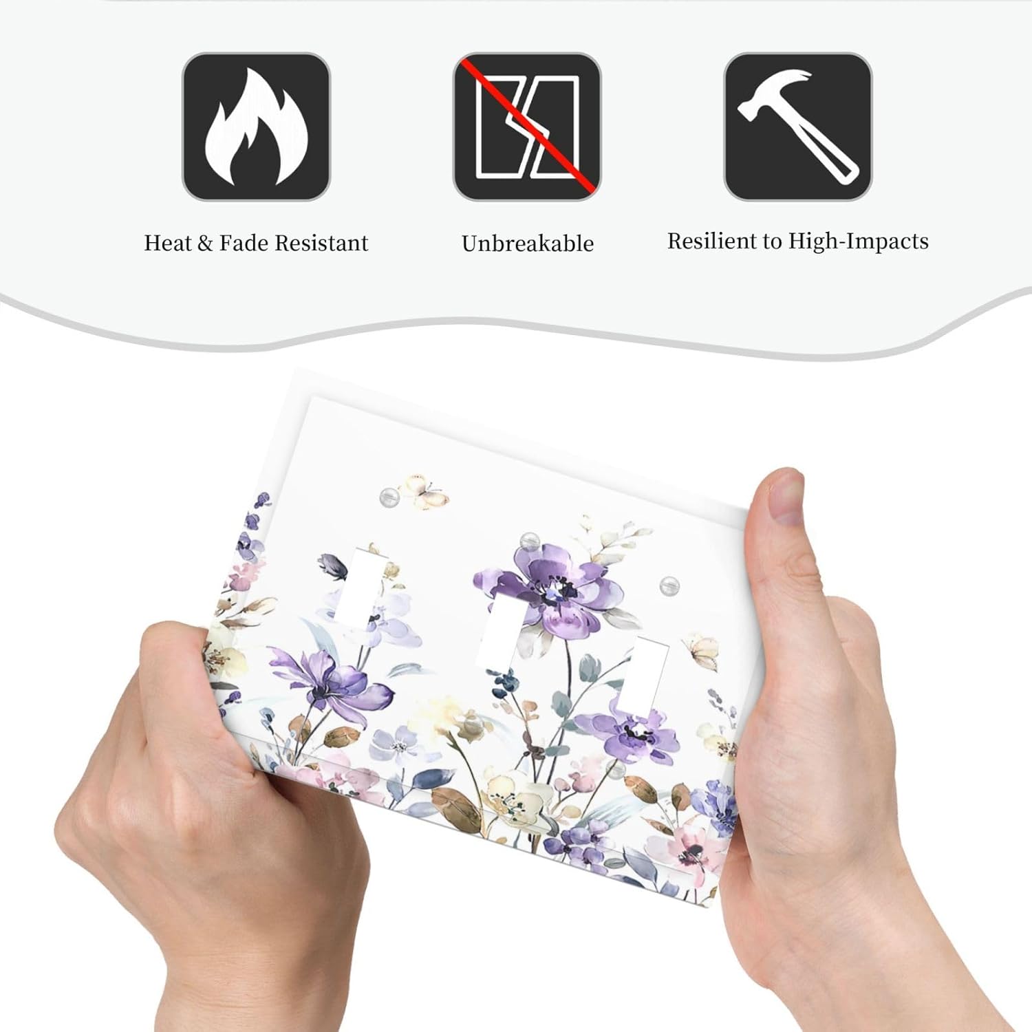 Decorative Switch Plates Purple Floral Lilac Watercolor Flower Leaves Butterfly Wildflower 3 Gang Wall Plate Faceplate Triple Toggle Light Switch Cover Electrical Wall Panels for Bedroom Home Decor